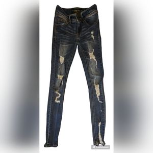 Indigo Rein Women's Jeans size 0 dark wash skinny distressed M-1
